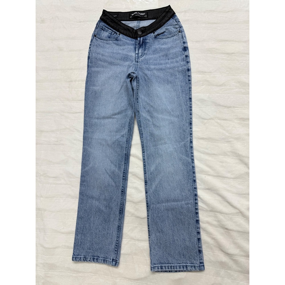 Social‎ Tourist Ultra High Rise Straight Jeans Black Faux Leather Waist Size 24
